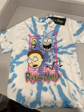 Rick and Morty Tie-Dye Short Sleeve Tee - White & Light Blue
